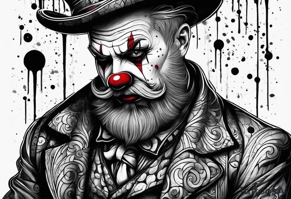 Sad clown with patchy beard tattoo idea