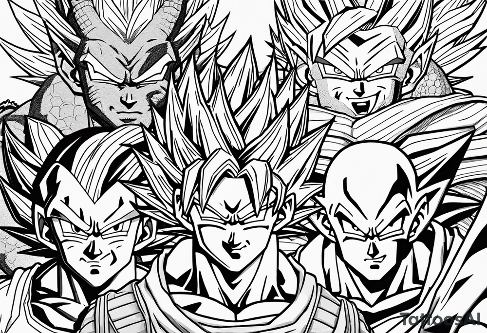 Back tattoo, Dragon ball z, dragon ball, goku, vegeta, gogeta, frieza, cell, gohan, trunks, buu tattoo idea