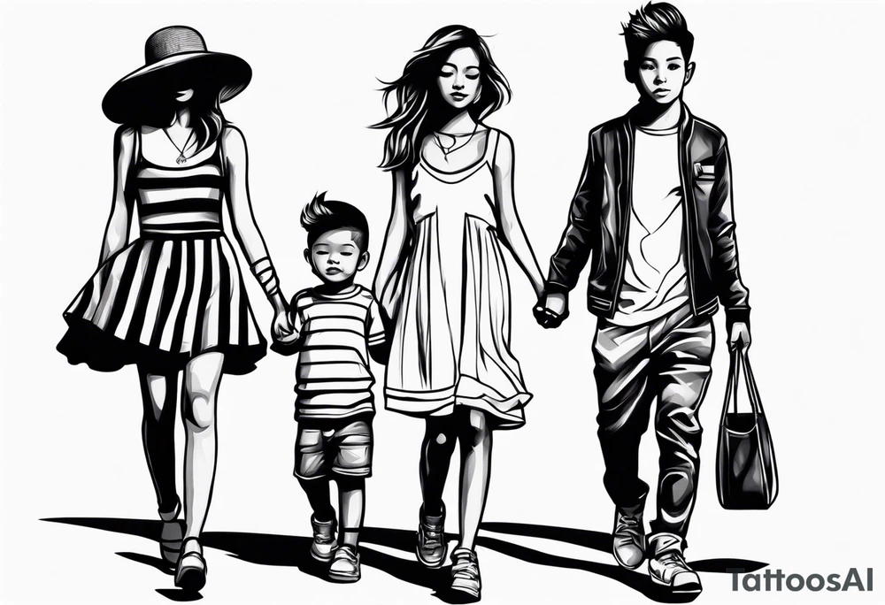 little 
1 boy 2 girls walking tattoo idea