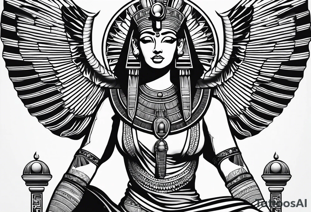 black and white Egyptian goddess Isis tattoo idea