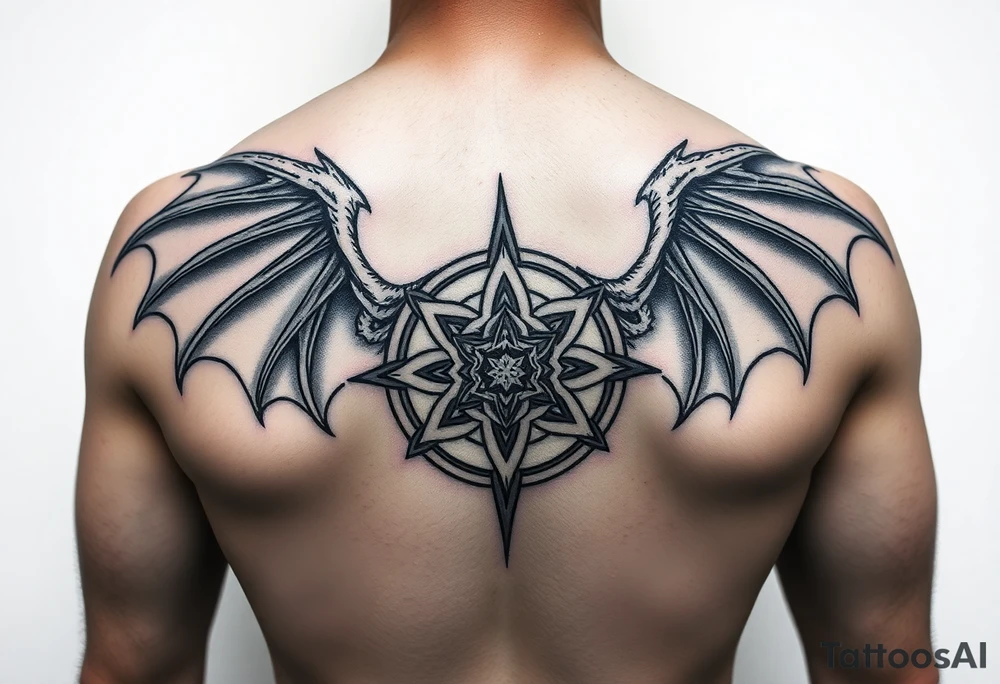 Masculine beautiful realistic dragon with celtic star tattoo idea