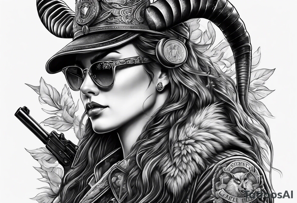 capricorn with sunglasses and a gun tattoo idea