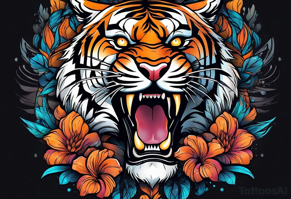 Tiger with aesthetic background tattoo idea