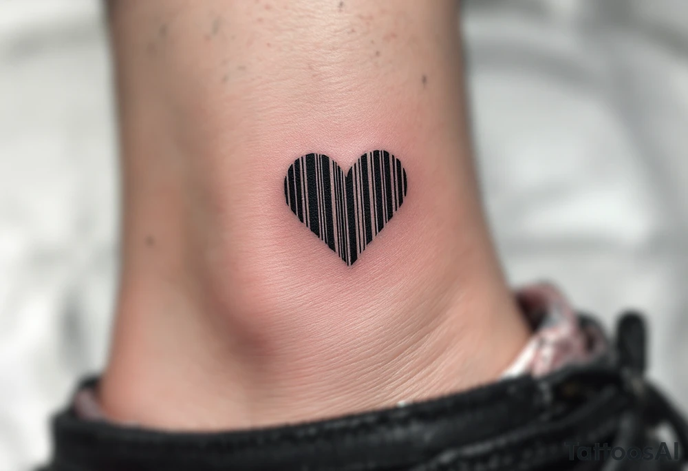 A sleek black barcode with a hidden heart symbol embedded within the lines, subtly revealing love when viewed closely. tattoo idea