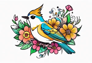 Fairytale flower bird crown tattoo idea