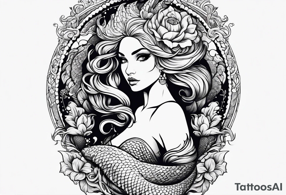 Russian mermaid creepy tattoo idea