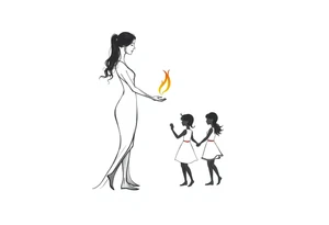 Silhouette of a mother passing 2 flames to two daughters tattoo idea