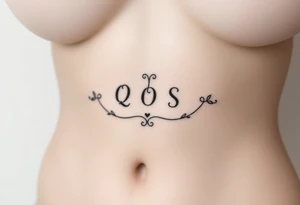 text reading "QOS" across a womb tattoo tattoo idea