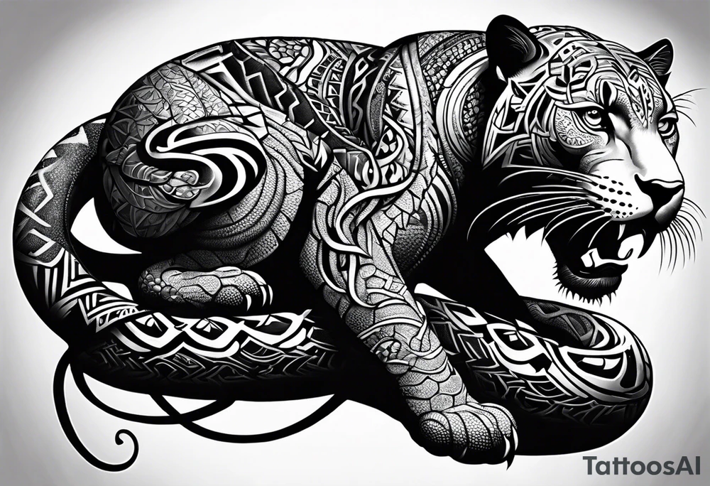aztec black jaguar with snake tattoo idea
