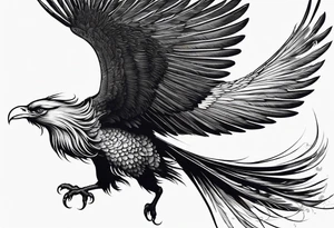 asian elegant long feathered phoenix
in flight with a long neck, with wings in close to body tattoo idea