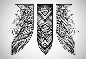 Simple vertical line work with tribal elements (for the bicep area) tattoo idea