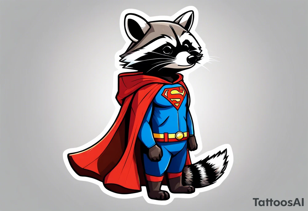 Raccoon wearing a Superman hoodie tattoo idea