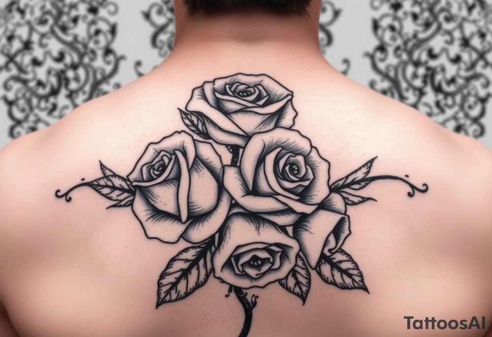Roses with dark and filigree background tattoo idea