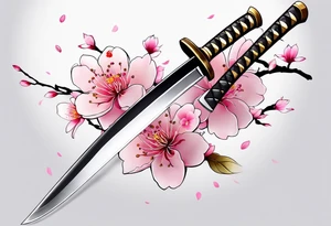 Katana with cherry blossoms and shadow kanji tattoo idea