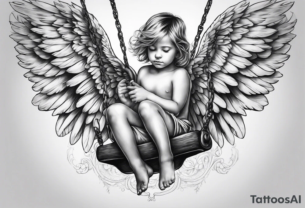 angel child on swing with sagging wings, head down tattoo idea angel child on swing with sagging wings, head down tattoo idea