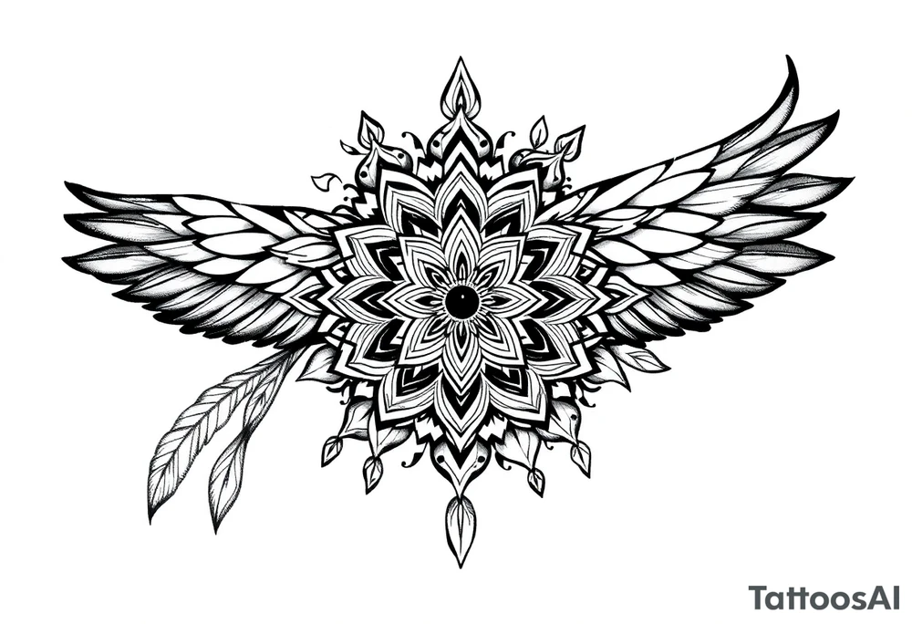 spiritual feather indian mandala shaman tattoo idea