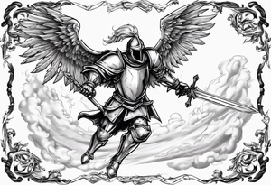 A Winged Paladin Knight in mid-air with his sword about to attack. tattoo idea