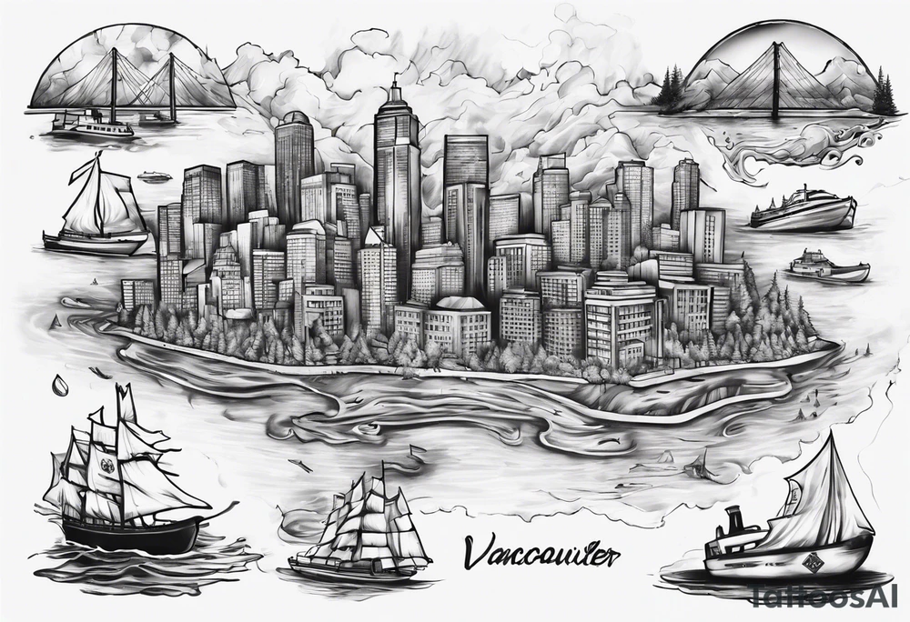 A map of vancouver with a with water staining where the firehalls are tattoo idea