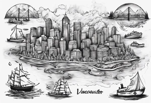 A map of vancouver with a with water staining where the firehalls are tattoo idea