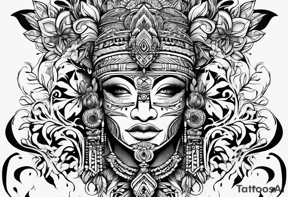 Tribal Tattoo with flowers and patterns tattoo idea