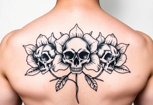Three Flowers with skulls in the center of the flowers tattoo idea
