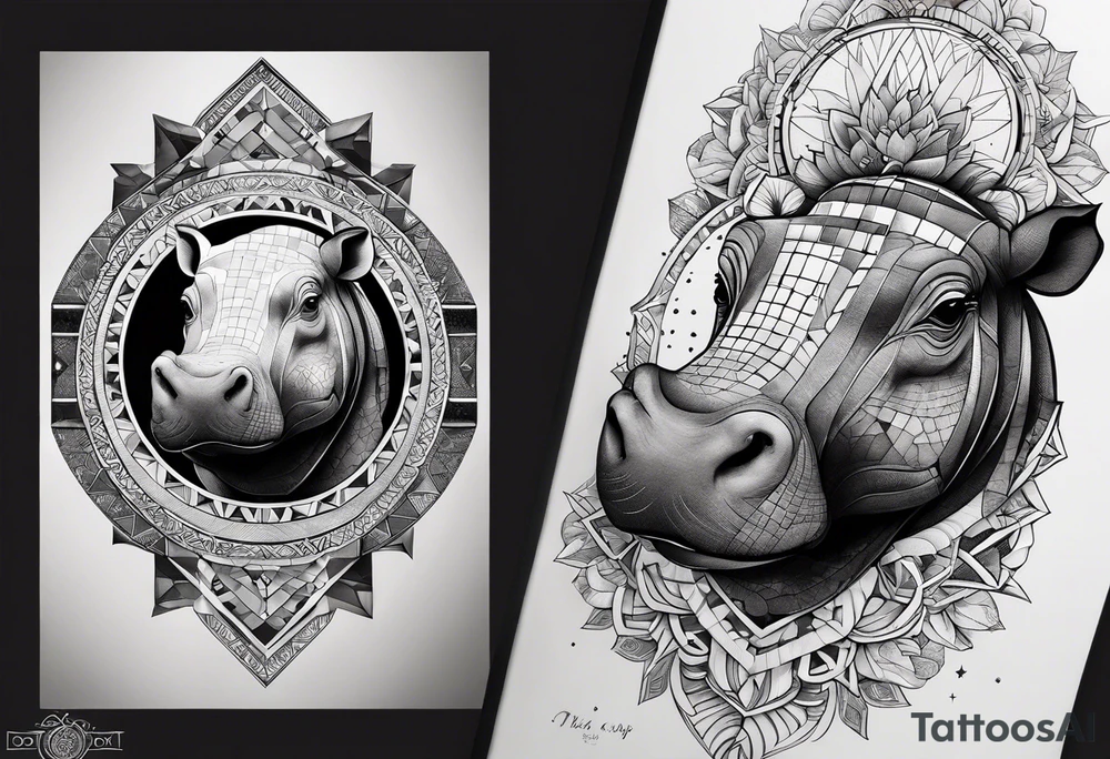 Very asymmetrical, +geometric pattern, with realistic full moon, with hippo,+tribal, +geometric, +inkart , +blackwork, +grey scale, + sketch
with wintersweet flower bud, +inkart touch, +for men, detailed , combined favourite , tattoo idea