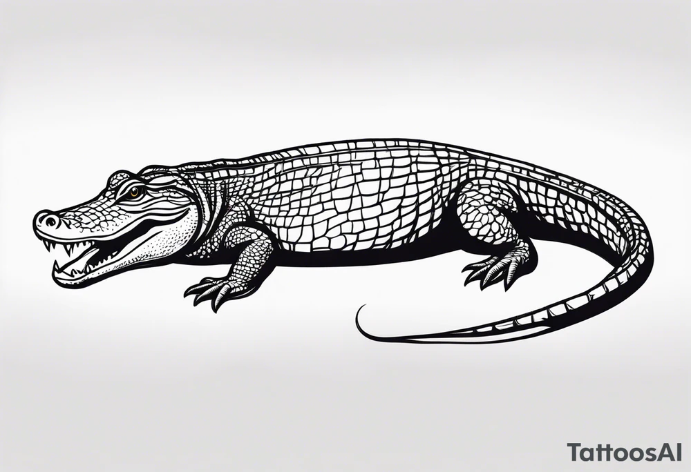 Full body Caiman with tail leg top view tattoo idea