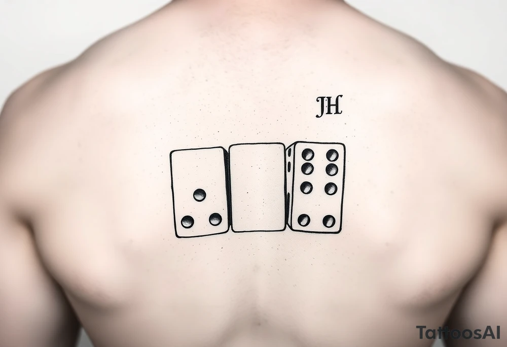 drei dominosteine hintereinander mit den augennummern 8 7 6 und beim letzten unten 6 und oben die Inizialen JH tattoo idea