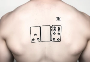 drei dominosteine hintereinander mit den augennummern 8 7 6 und beim letzten unten 6 und oben die Inizialen JH tattoo idea