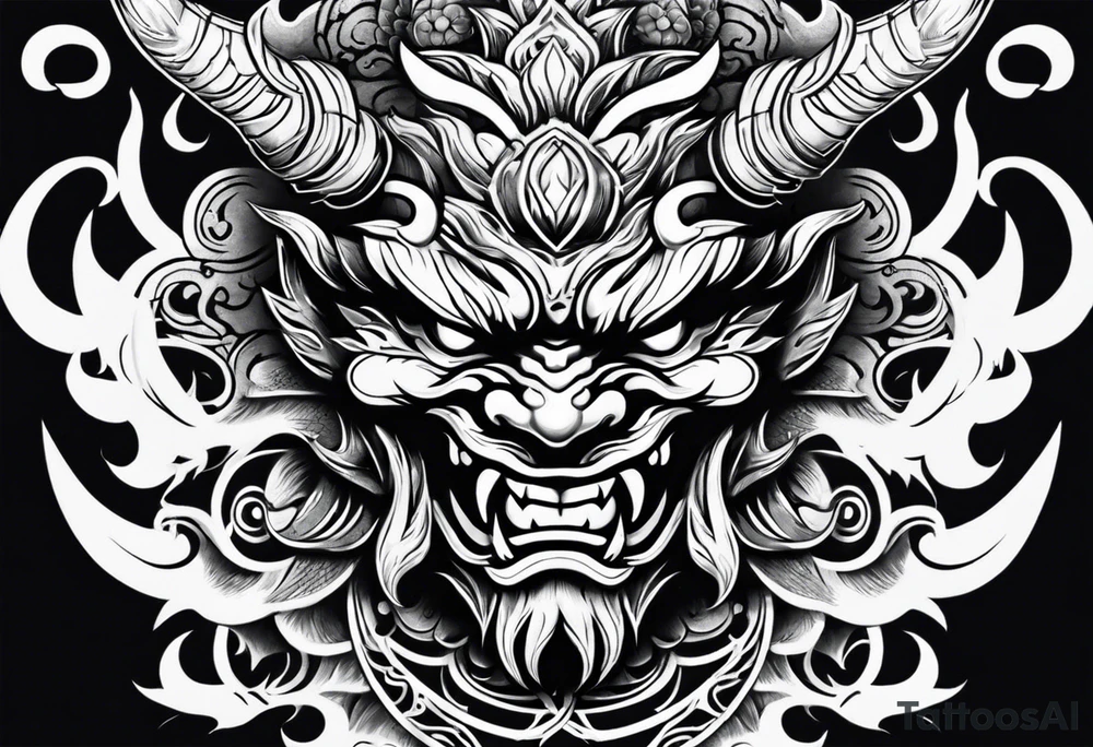 Oni mask on flame tattoo idea