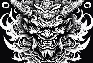 Oni mask on flame tattoo idea