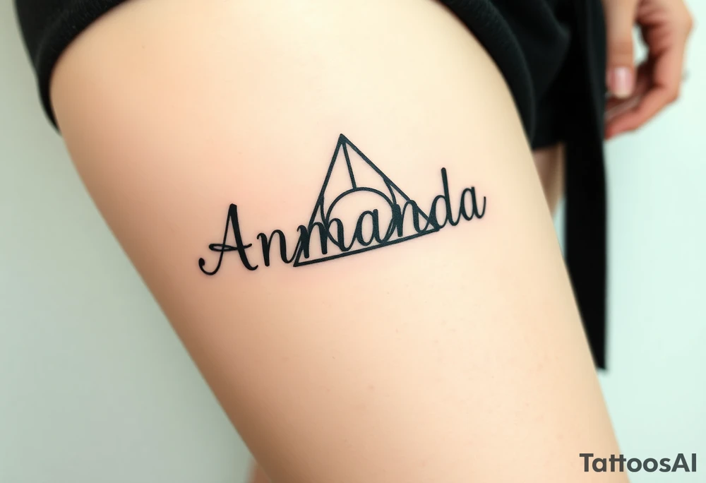 Name Amanda with Harry Potter deathly hallows tattoo idea
