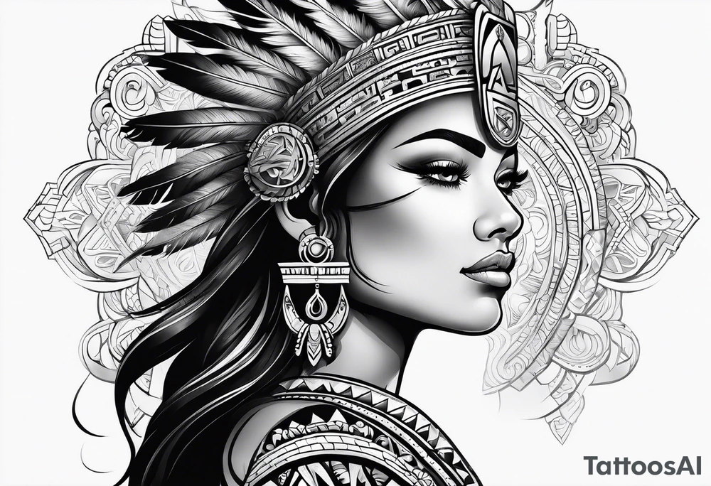 Aztec princess side profile tattoo idea