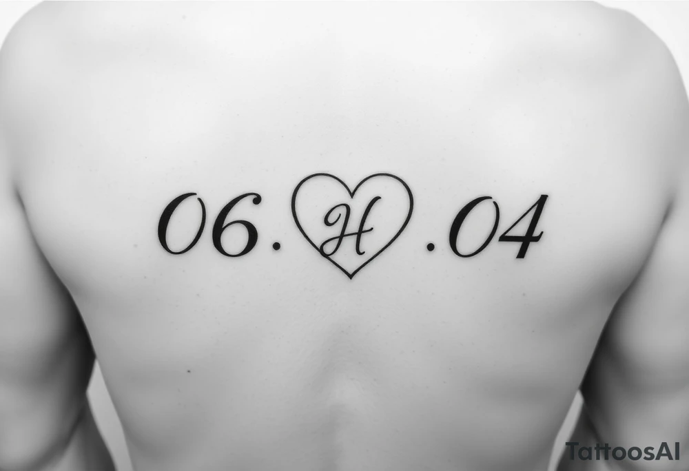 06-09-04 written fancy and under it is a heart inside the heart is a letter H in cursive on the lower back waist tattoo idea