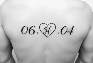 06-09-04 written fancy and under it is a heart inside the heart is a letter H in cursive on the lower back waist tattoo idea