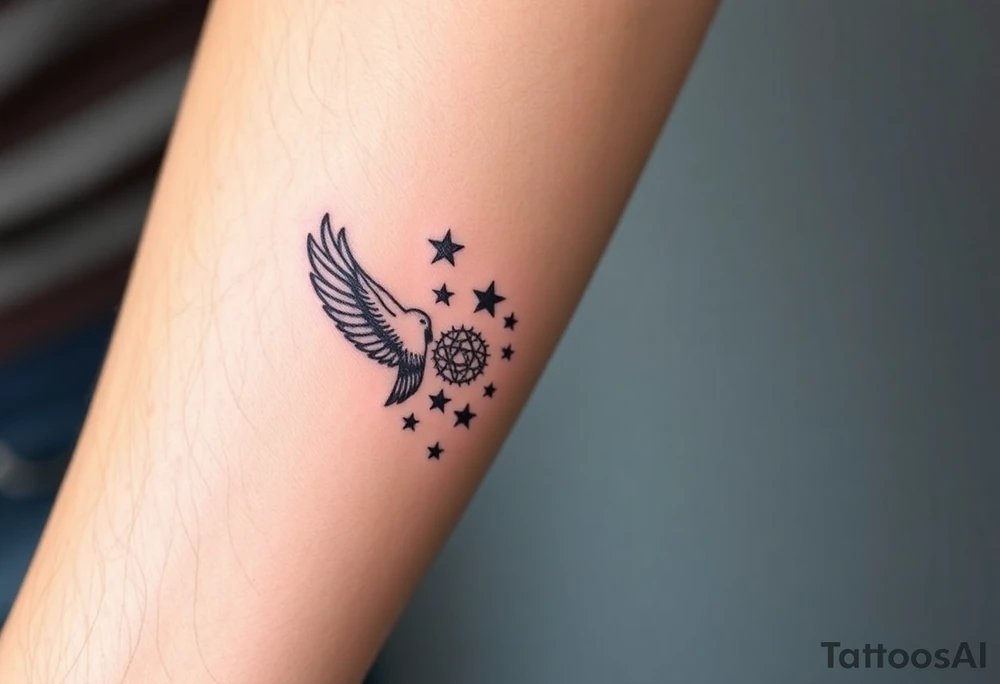 two birds, stars and infinity theme tattoo idea