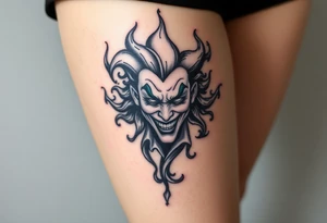 Powerful joker surrounded by flames tattoo idea