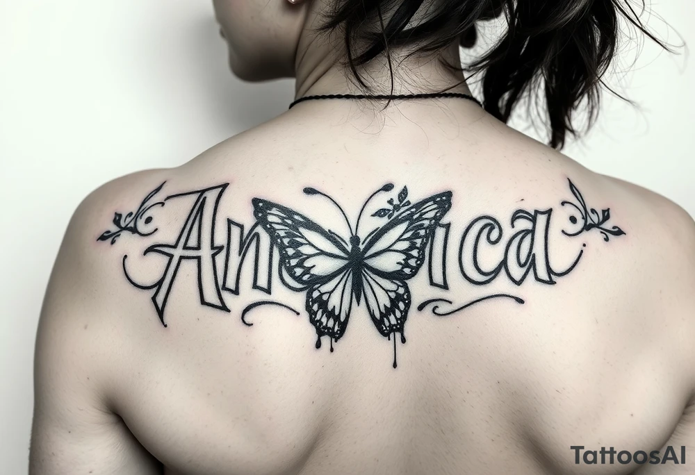 Anastacia in old English mixed with graffiti needs a butterfly or two long beach California vibes as a sleeve tattoo idea