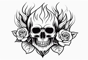 Skull with rose and flames tattoo idea
