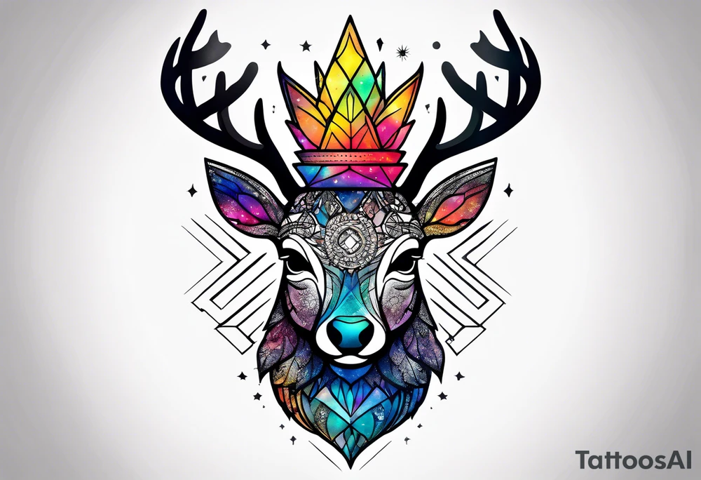 stag featuring colours of the universe and galaxies in amsterdam in the shape of a pineapple tattoo idea