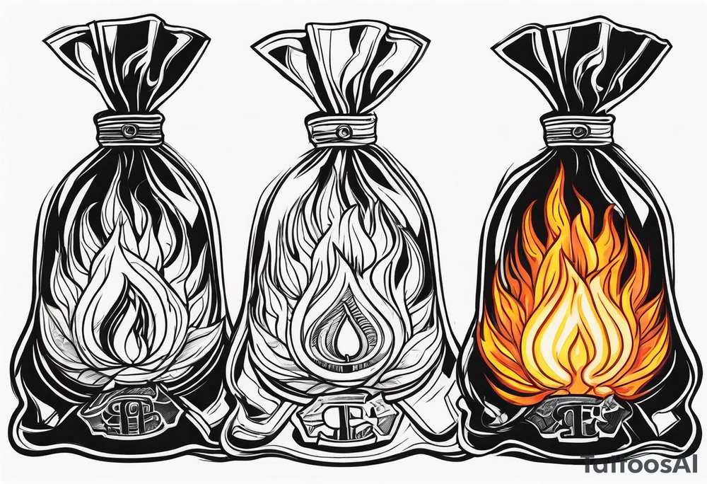 money bags on fire tattoo idea
