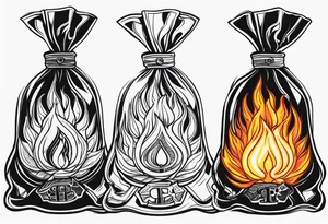 money bags on fire tattoo idea