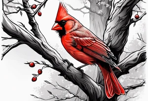 red cardinal on a lone tree branch tattoo idea
