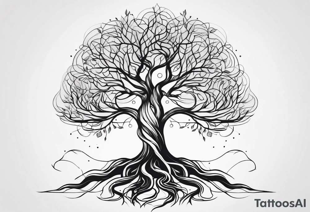 Tree with roots, mental health related, simplistic line work tattoo idea