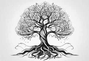 Tree with roots, mental health related, simplistic line work tattoo idea