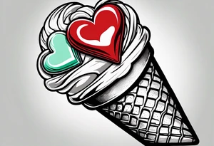 simple mint chocolate chip ice cream cone with small red heart on it somewhere. tattoo idea