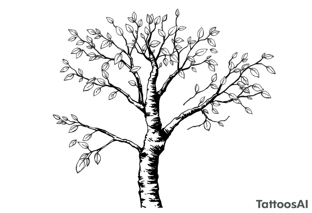 birch tree with leaves tattoo idea