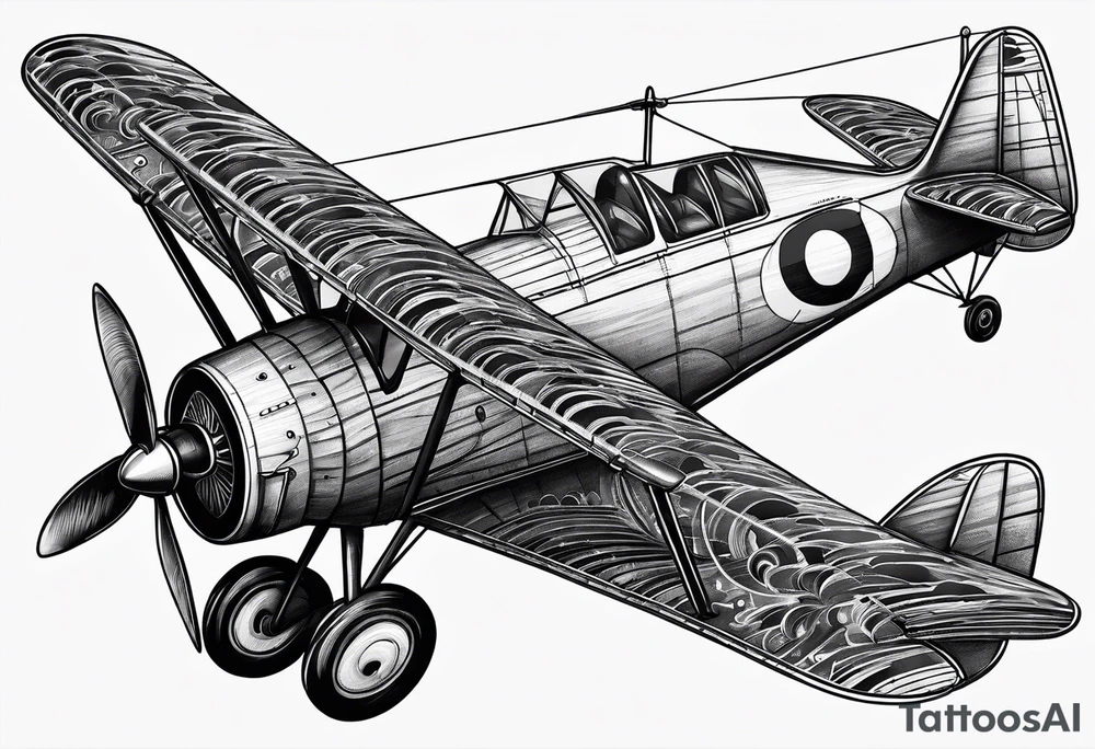 sketch of adventure plane in perspective from the bottom tattoo idea