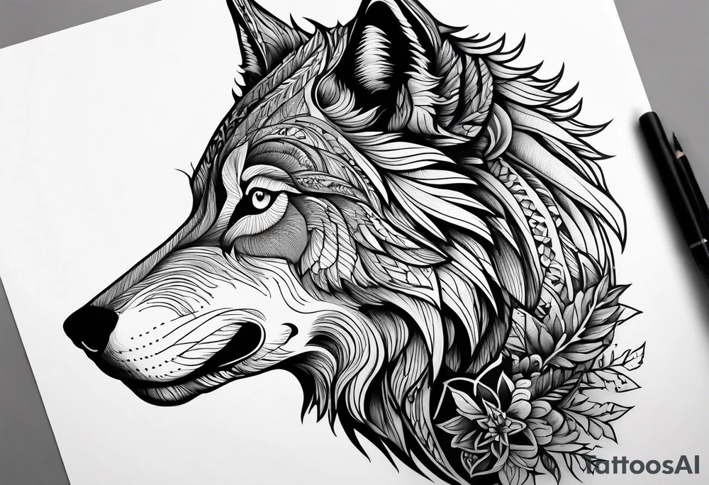 Halber Wolf
Keltische Runen
Vor einen Wald mit Bergen tattoo idea