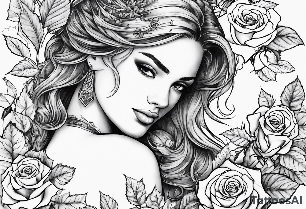 Broken sword with roses and ivy tattoo idea